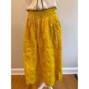 GAP Women Mustard Yellow Embroidered Cotton Midi Skirt Button Side Size 6